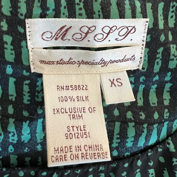 100% Silk MSSP Green/Black Sleeveless Mini Dress With Wide Elastic Waistband XS - Picture 7 of 7